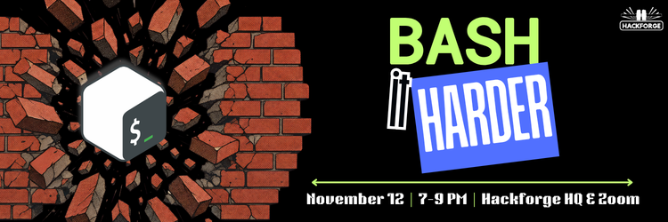 Bash it Harder event poster, featuring the Bash logo smashing through a retro brick wall.